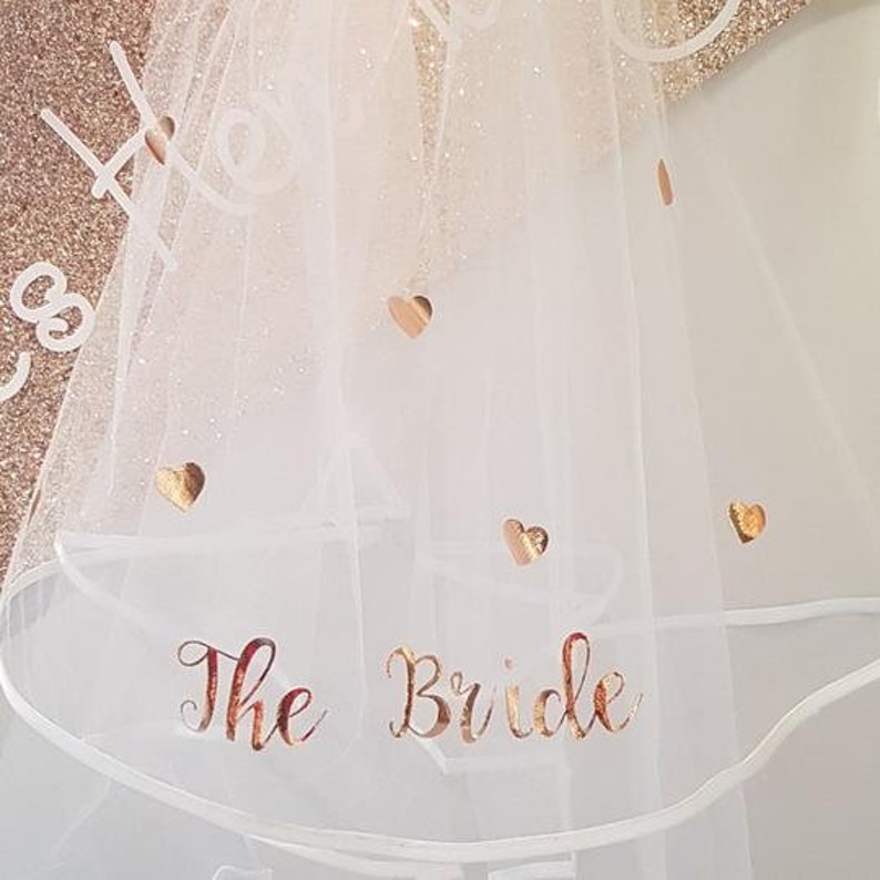 Bachelorette Veil Bridal Shower Veil Rose Gold Love Heart Etsy