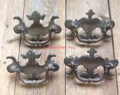 Solid Brass Drop Handle Drawer Pull Restoration Hardware Art Nouveau Original Patina