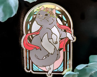 Cat Nouveau 2" Gold Hard Enamel Pin