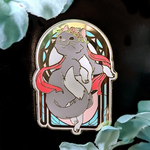 Cat Nouveau 2&quot; Gold Hard Enamel Pin