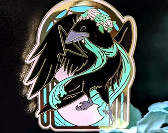 Crow Nouveau 2" Gold Hard Enamel Pin