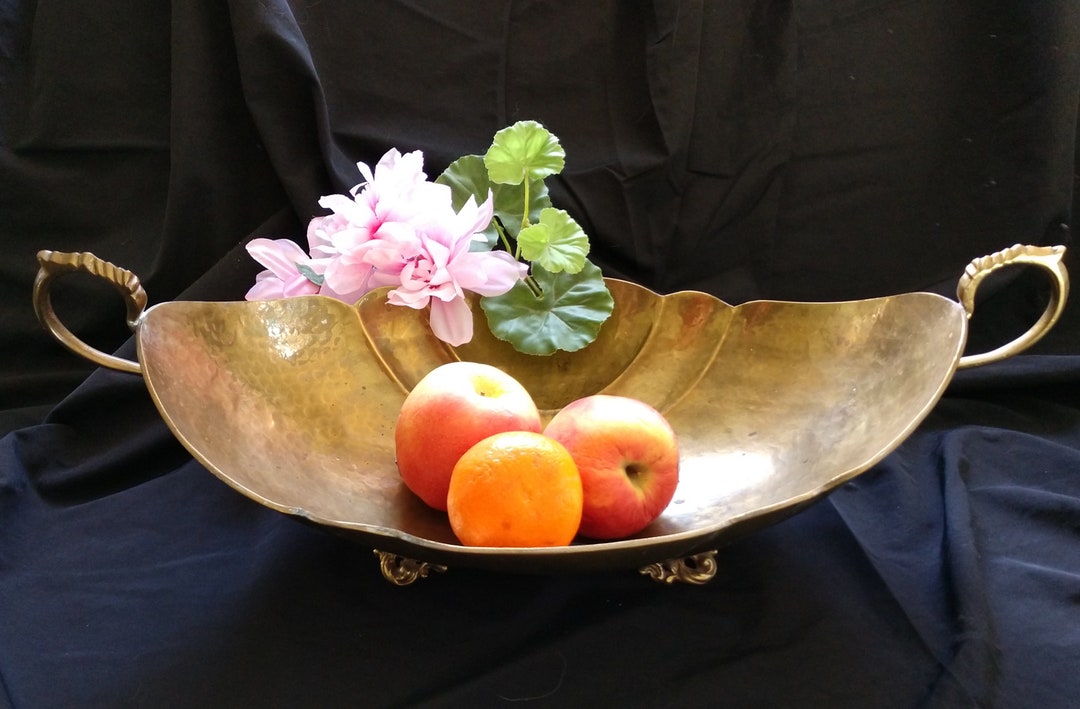 Midcentury Brass Bowl With Handles. Very Large Elegant Vintage