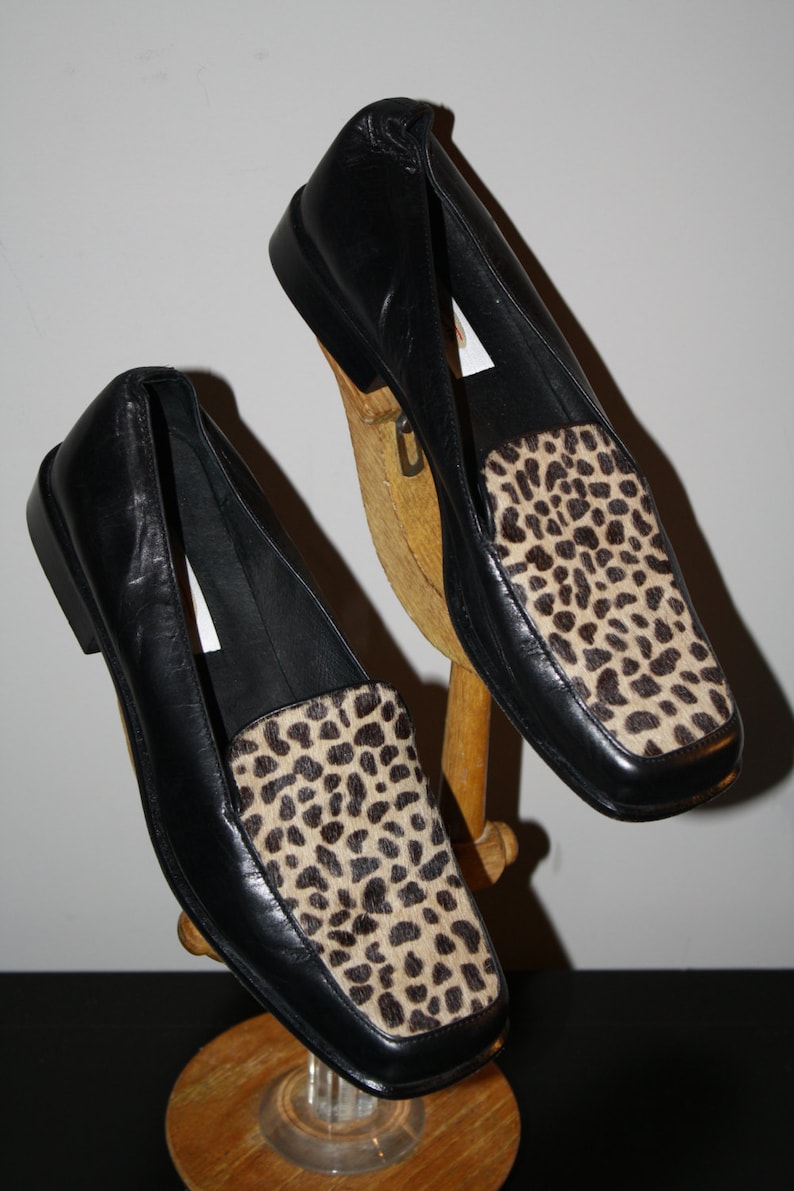 Vintage Leopard Loafer Talbots Italy Black 7 Preppy Hipster Rockabilly