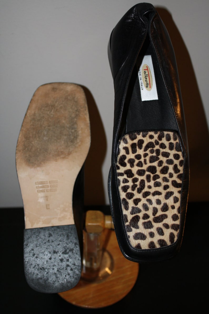 Vintage Leopard Loafer Talbots Italy Black 7 Preppy Hipster Rockabilly