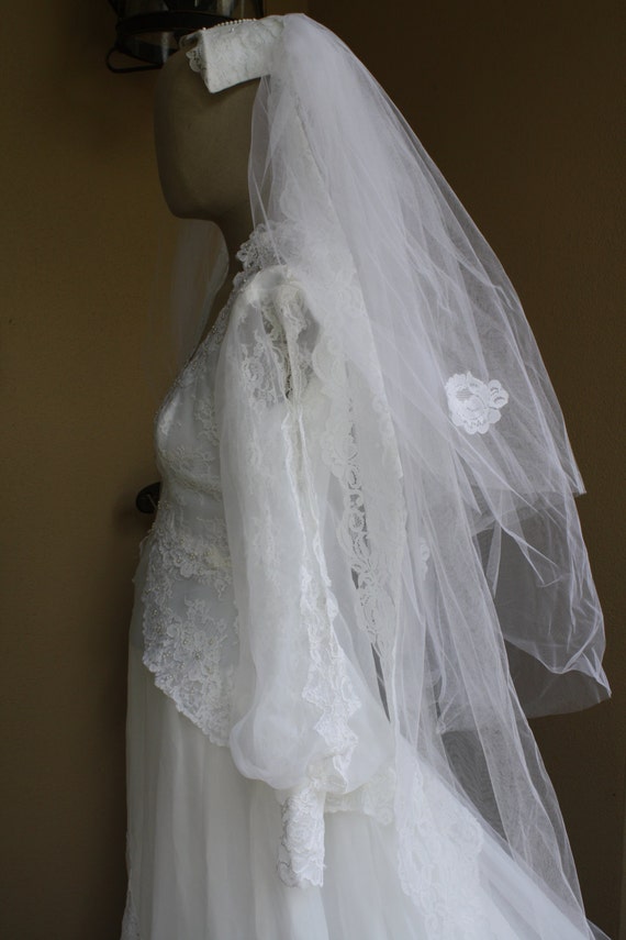 1970s Wedding Dress Veil Vintage Prairie Hippy La… - image 4