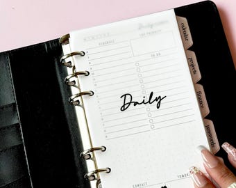 Personal Size Printed Daily Inserts, Undated Day on 1 Page, 6-Ring Planner Refill