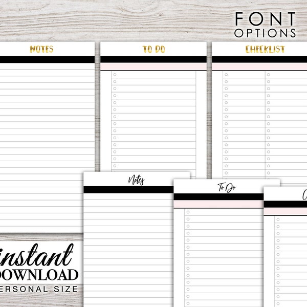 Planner Printable - Notes / Lists - Filofax Personal - Kikki K Medium - LV MM - Design: Goldie