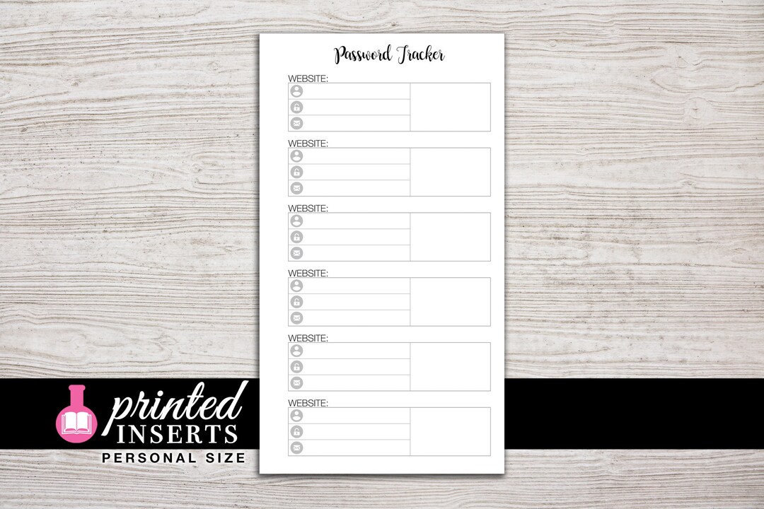 Printed Planner Inserts Password Tracker 6 Ring Planner Personal Size ...