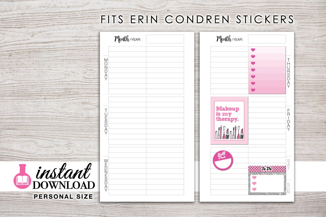 Planner Printable Weekly Inserts EC Size Boxes 6 Ring Planner Personal ...