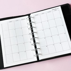 Half Letter Monthly Planner Inserts, Printed Month on 2 Pages,  Discbound Refill