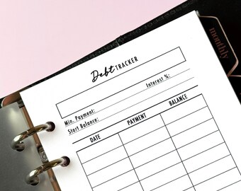 Personal Size Debt Tracker Inserts, Printed Budget Pages, 6-Ring Planner Refill
