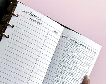 Personal Size Yearly Bill Tracker, Fold-Out Budget Planner Insert, 6-Ring Refill