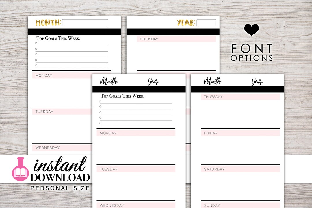 Planner Printable Weekly Inserts Filofax Pesronal Kikki K Medium LV MM ...