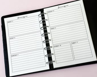 Half Letter Horizontal Weekly Planner Inserts, Week on Two Pages, Discbound Refill