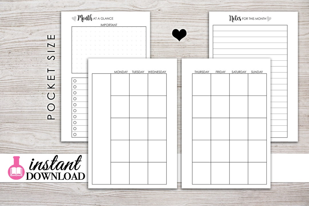 Printable Pocket Inserts Monthly Planner Filofax Pocket - Etsy Canada