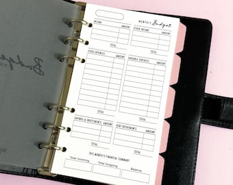 Personal Size Simple Budget Planner, Printed Monthly Finance Tracker, 6-Ring Binder Refill