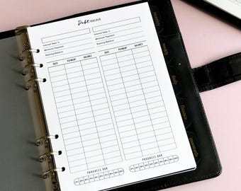 A5 Debt Tracker Inserts, Printed Budget Pages, 6-Ring Planner Refill