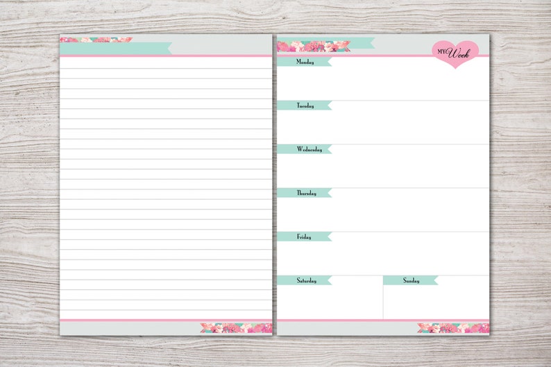 A5 Planner Printable Week on 1 Page With Notes Page - Etsy