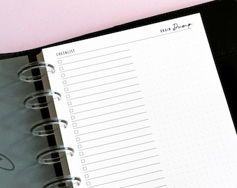 Half Letter Checklist & Brain Dump Inserts, List + Dotted Notes, Discbound Refill