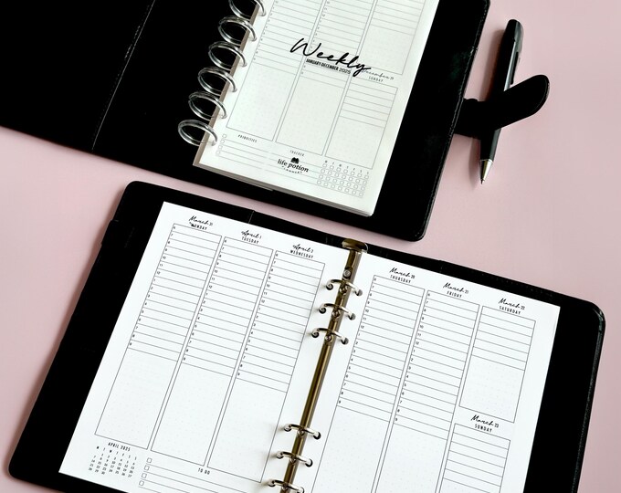 Weekly Planner Inserts A5 and Half Letter Dated Week on 2 Pages ...