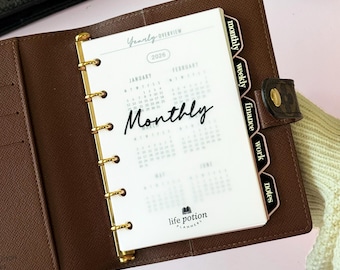 Pocket Size Monthly Planner Inserts, Printed Month on 2 Pages, 6-Ring Planner Refill