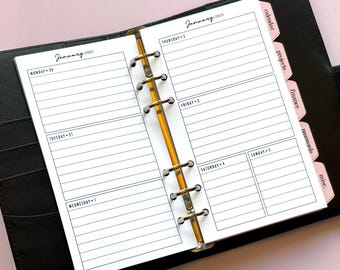 Personal Size Printed Weekly Inserts, Horizontal Week on 2 Pages, Planner Refill