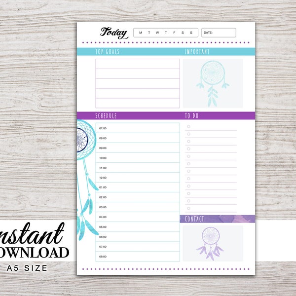 A5 Planner Printable - Daily Inserts - Filofax A5 - Kikki K Large - LV GM - Design: Chasing Dreams