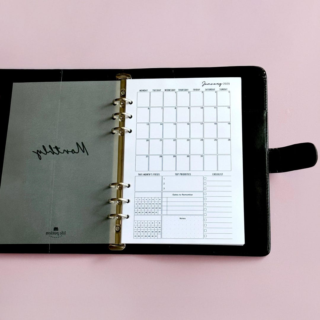 A5 Monthly Planner Inserts 2026, Printed Month on 1 Page, 6-ring ...