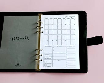A5 Monthly Planner Inserts, Printed Month on 1 Page, 6-Ring Planner Refill