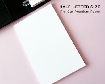 Half Letter Blank Planner Paper, 120 GSM White, Pre-Cut Sheets for Printables, Unpunched