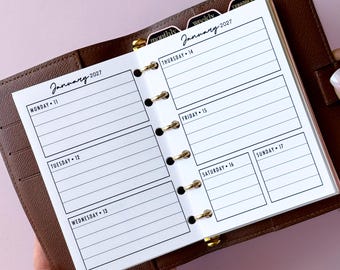 Pocket Size Printed Weekly Inserts, Horizontal Week on 2 Pages, 6-Ring Planner Refill