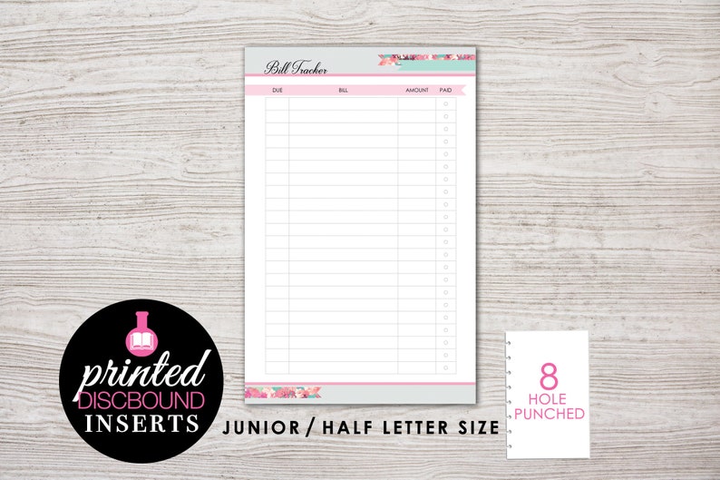 Printed Discbound Planner Inserts MONTHLY BILL TRACKER Etsy