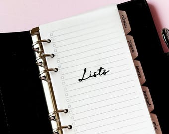 Personal Size Printed Lists Checklist Inserts, 6-Ring Planner Refill