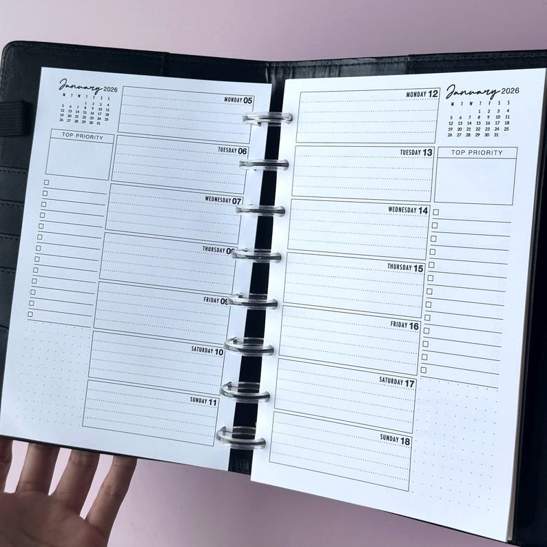 Half Letter Weekly Planner Inserts 2026, Dated Week on 1 Page, Printed ...