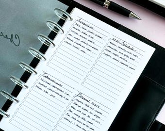 Half Letter Checklist Planner Inserts, 4-Section Task Organizer, Printed Discbound Refill