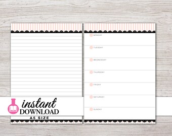 A5 Planner Printable Week on 1 Page With Notes Page | Etsy
