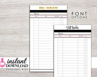 Planner Printable - Bill Tracker - Filofax Personal - Kikki K Medium - LV MM - Design: Goldie