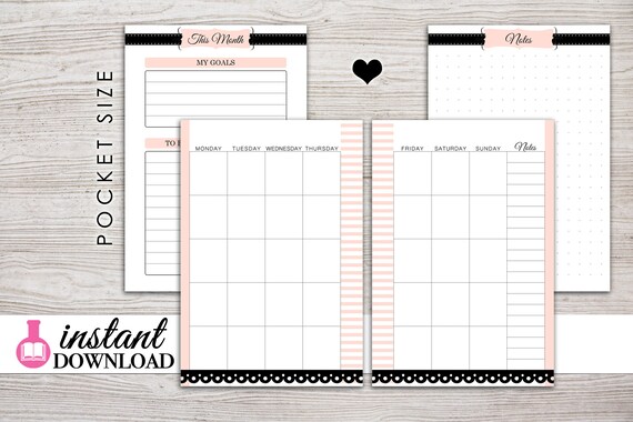 Printable Pocket Inserts Monthly Planner Filofax Pocket | Etsy