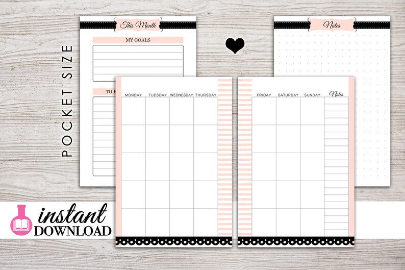 printable pocket inserts monthly planner filofax pocket etsy
