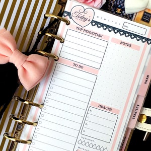 Printed Planner Inserts - Daily - with Schedule or To Do - 6 Ring Planner - Personal Size - MM Agenda - Medium - Design: Mademoiselle