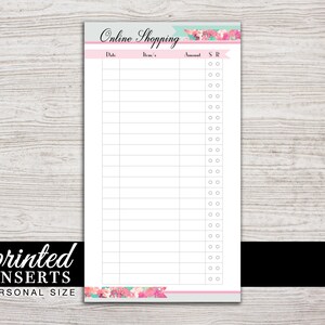 Printed Planner Inserts Online Shopping Tracker 6 Ring Planner Personal Size Medium MM Design: Flirty Girl image 1