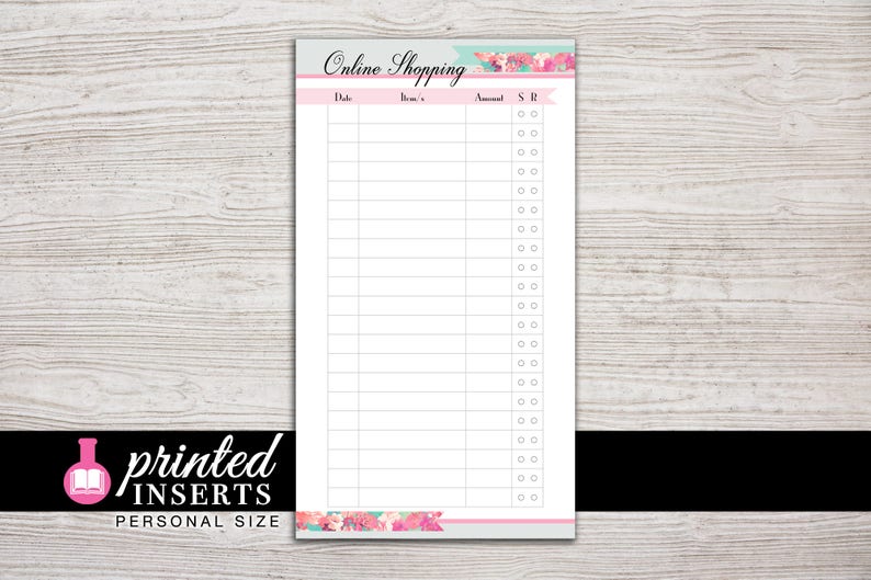 Printed Planner Inserts Online Shopping Tracker 6 Ring Planner Personal Size Medium MM Design: Flirty Girl image 1