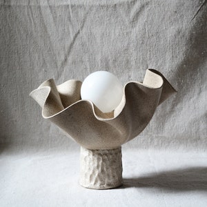 Beige Stone Ceramic table lamp, Draped ceramic table lamp, wabi sabi table lamp, ceramic lighting