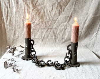 Sculptural ceramic candlestick holder, Brown ceramic candlestick holder, ceramic candelabra candle holder