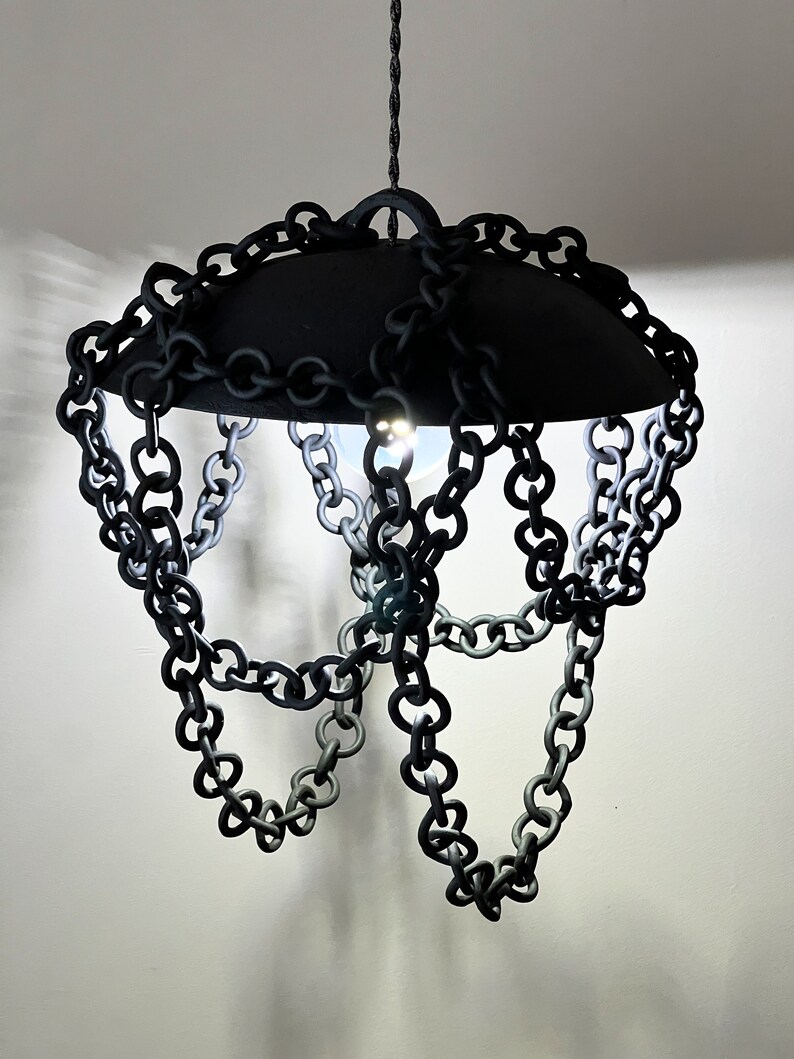 Black ceramic chain pendant light, eclectic Ceramic chain chandelier, ceramic pendant light, Rustic pendant light, unique pendant light image 8