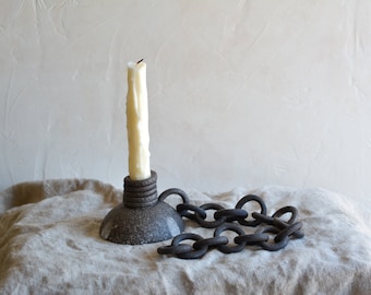 Brown ceramic candlestick holder, ceramic chain candle holder, stoneware candlestick holders, wabi sabi ceramics