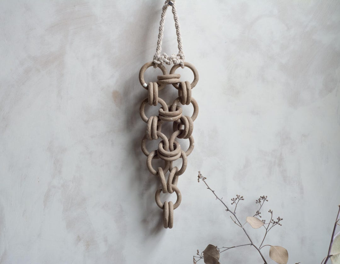 Ceramic Chainmail Ceramic Chain Wall Tassel With Macrame, Boho Coastal Decor - Etsy