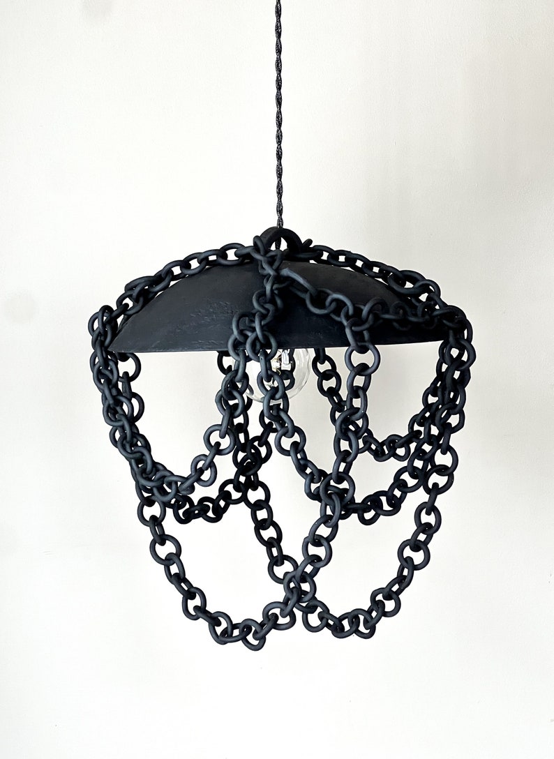 Black ceramic chain pendant light, eclectic Ceramic chain chandelier, ceramic pendant light, Rustic pendant light, unique pendant light image 2