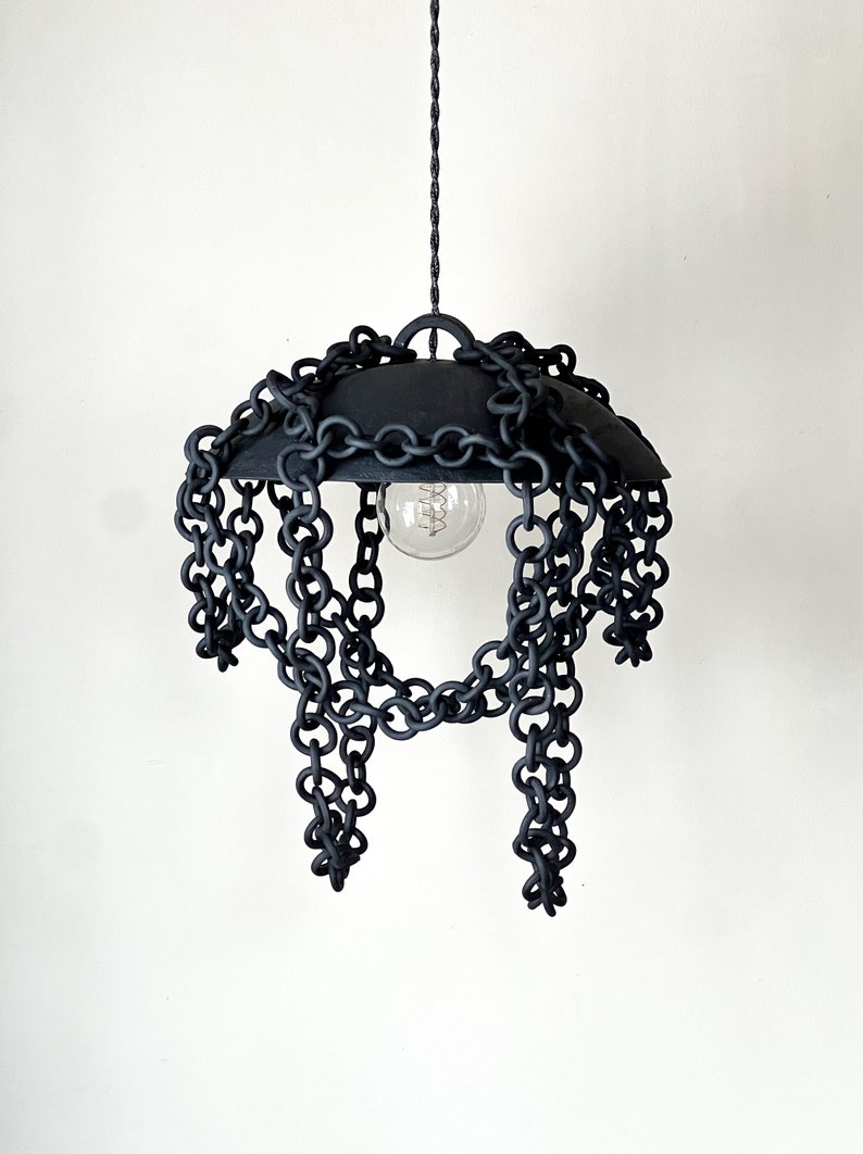 Black ceramic chain pendant light, eclectic Ceramic chain chandelier, ceramic pendant light, Rustic pendant light, unique pendant light image 3
