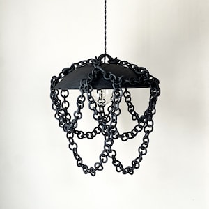 Black ceramic chain pendant light, eclectic Ceramic chain chandelier, ceramic pendant light, Rustic pendant light, unique pendant light image 1